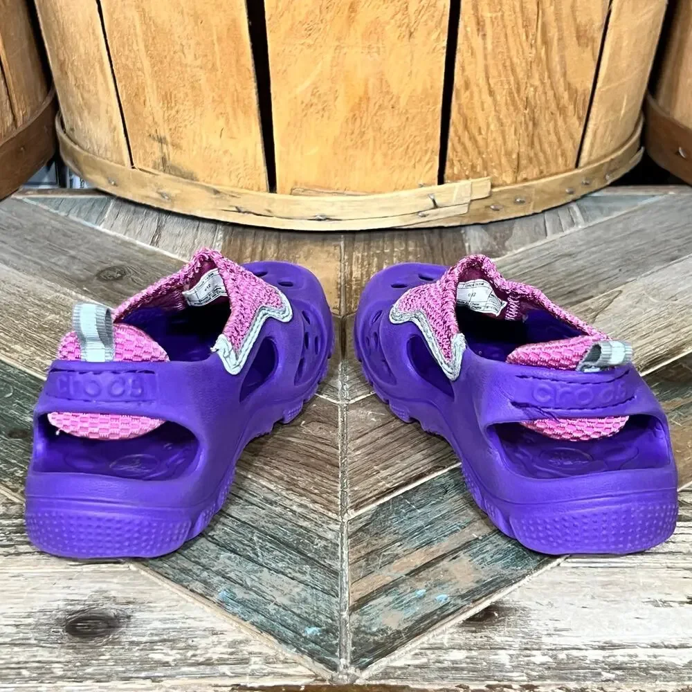 Crocs Micah II Purple Pink Perf Fabric Foam Rubber Sandals Little Girls Size 12